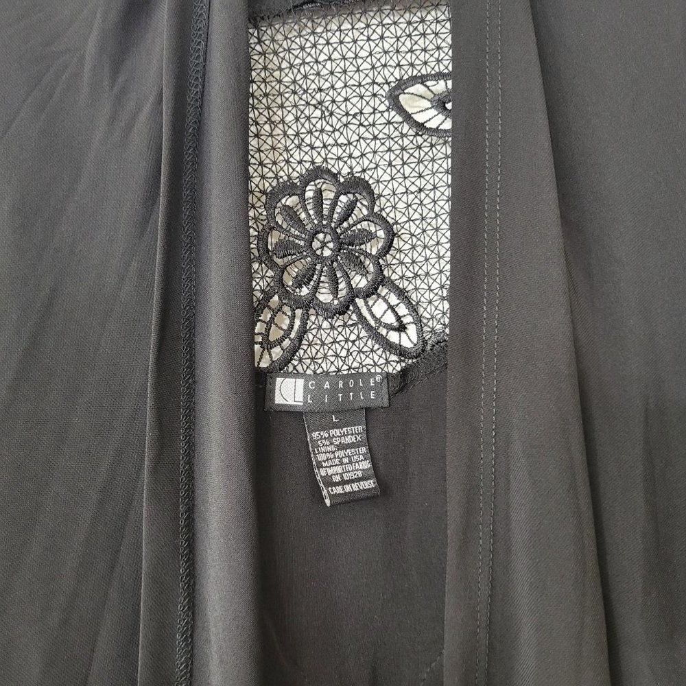 Carol Little Black Lace Inset Polyester Knit Cardigan Size Large - Picture 3 of 4